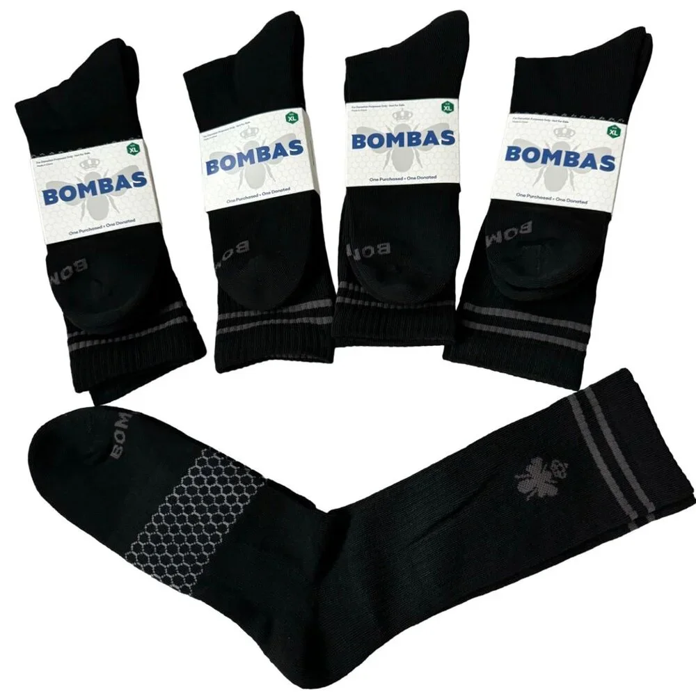 Bombas midcalf socks mens size XL Black Honeycomb stay up antimicrobial treatmen